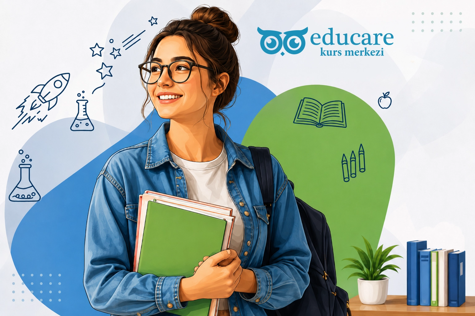 Kitaplarıyla gülümseyen Educare öğrencisi